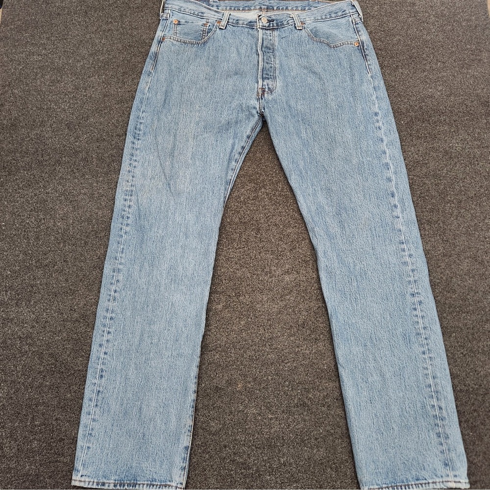 Levis 501 Mens 38x34 Light Wash Blue Straight Leg Jeans Cowboy USA Western Ranch